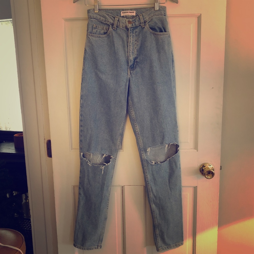 American Apparel Distressed High Rise Jeans